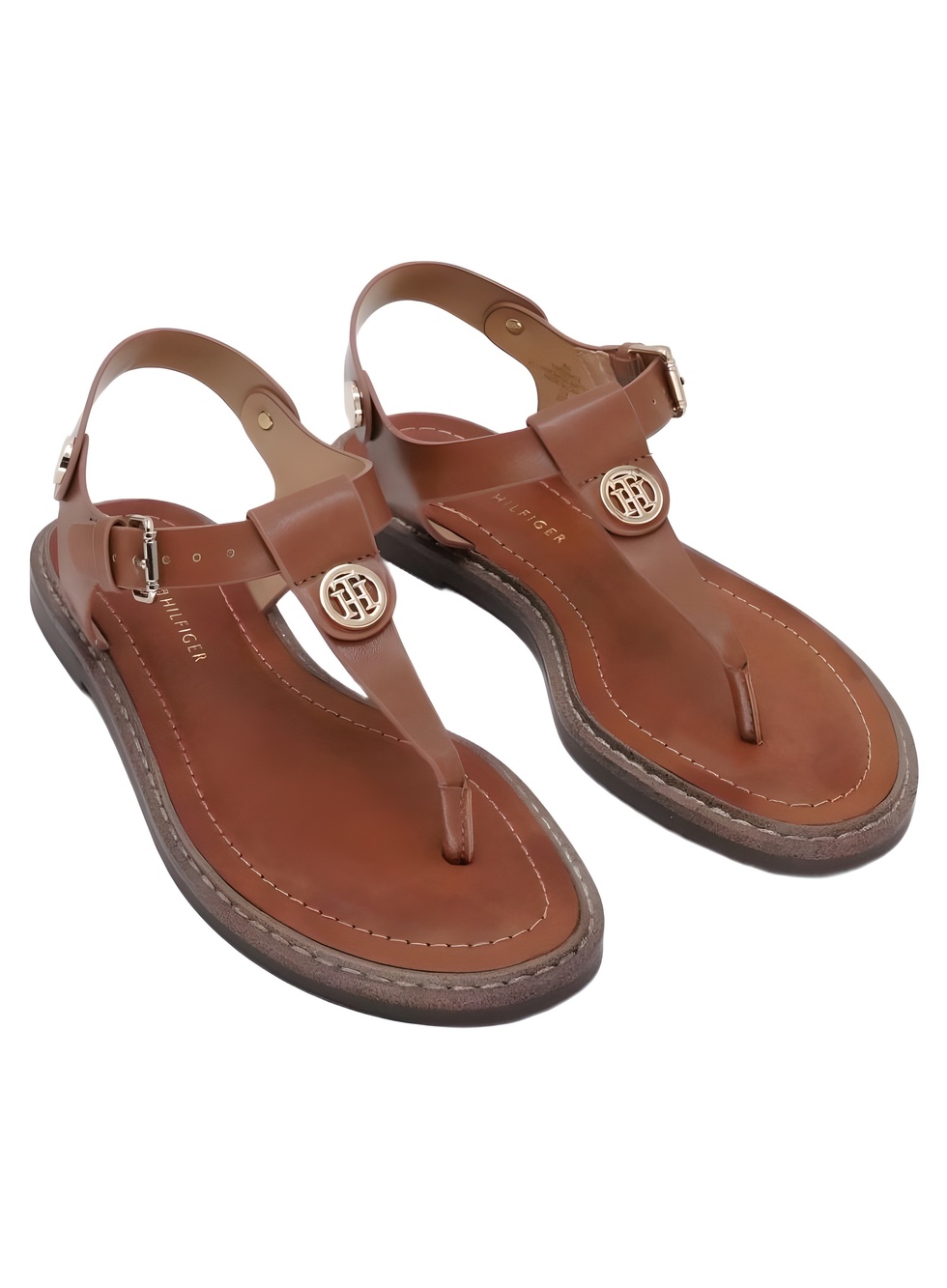 Tommy Hilfiger Bennia Cognac T-Strap Flat Sandals Size 6M